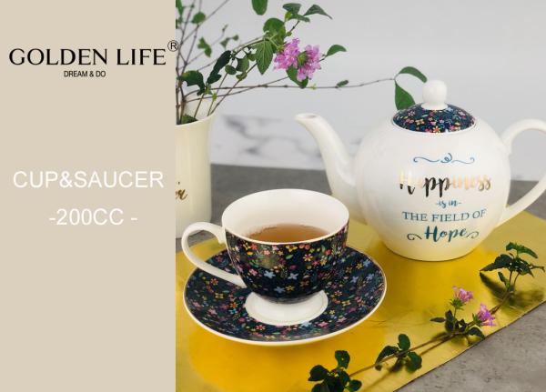 Personalize Floral Cup And Saucer Gift Set Ceramic Flower Pattern Multi Colors
