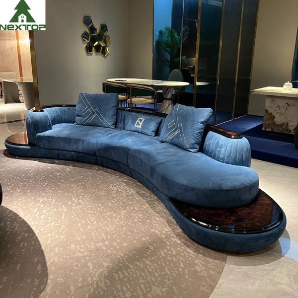 High End Living Room Sofa Set Furniture Hotel Lobby Lounge Blue Velvet Curved Sofas