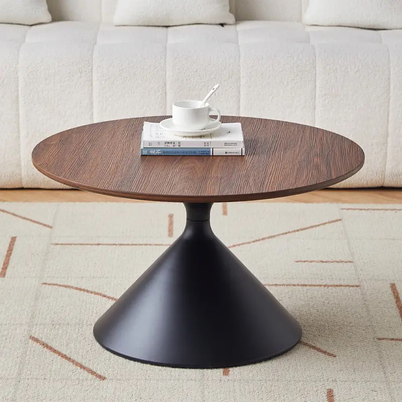 Creative Cream-Style Round Wood and Metal Tea/Coffee Table Minimalist Mobile Sofa Side Table for Small Spaces Home Living Room