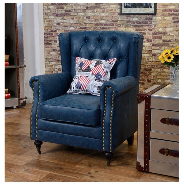 Nidea #8816 Luxury Leisure Antique Armchair Chesterfield Vintage Tan Leather Buttons Tufted Wingback Chair for  Lounge