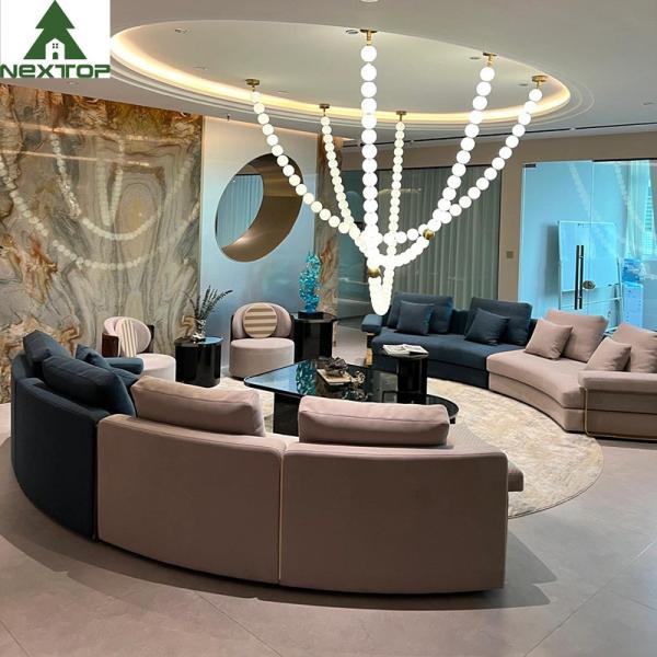 OEM Hotel Lobby Furniture Interior Modular Sofa Nubuck Fabric Circle Corner With Metal Frame