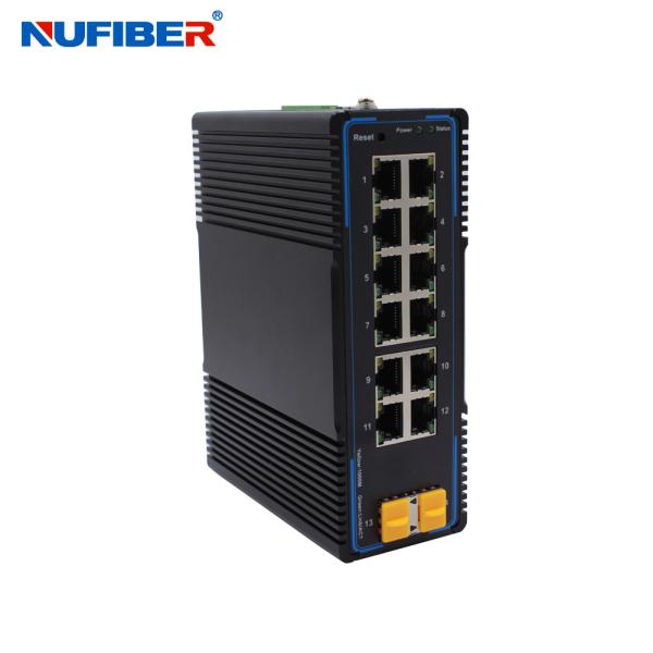 Managed Gigabit Fiber Ethernet Switch 12 UTP Port to 2 SFP Ports Industrial Din Rail Mount Telnet Switch