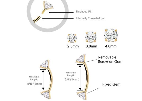 16g Diamond Gold Body Piercing Jewelry Ring 10mm 8mm Dimension For Belly Button