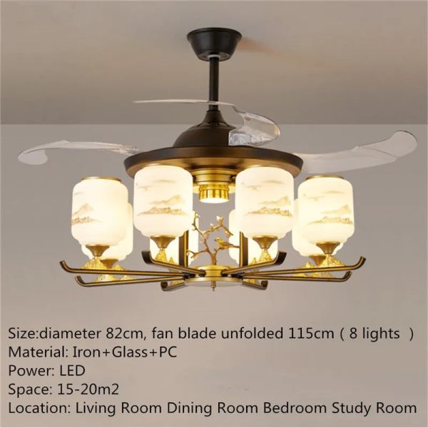 Retractable Blade Modern Folding Fan Light Remote Control Chandelier LED Invisible Ceiling Fan Crystal Light (WH-VLL-29)