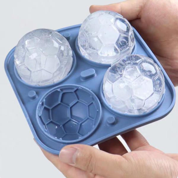 MHC Eco-Friendly Silicone Ice Cube Trays For Freezer With Cover Balls 3D Football Round Ice Mould