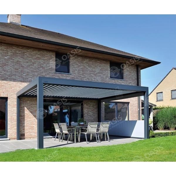 Wall Mounted Aluminum Pergola With Power Louvers Powder Coated 4000x5000mm