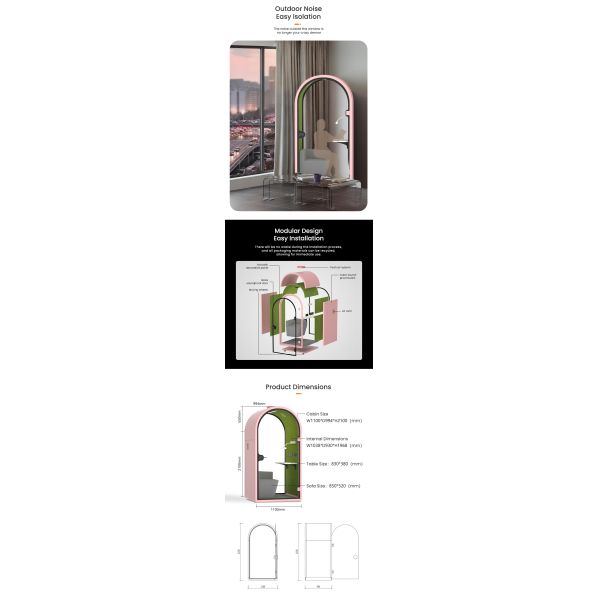 Pink Color Individual Study Pods Booth With Furniture