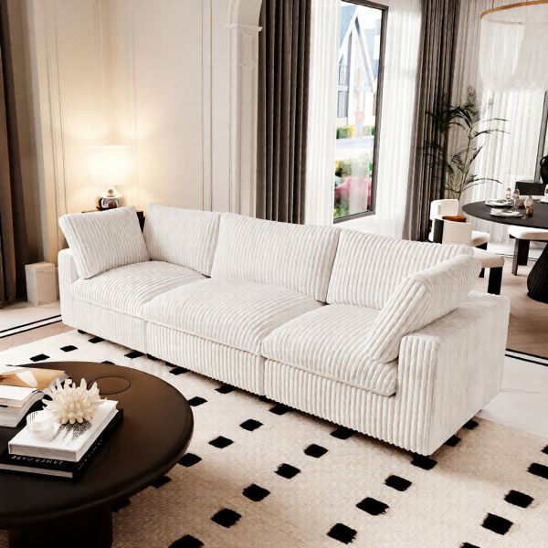 Custom Wood Frame Corner Sofa Modular Sectional Sofa Set Brown Corduroy Fabric Sponge 3 Seater Could Couch for Living Room