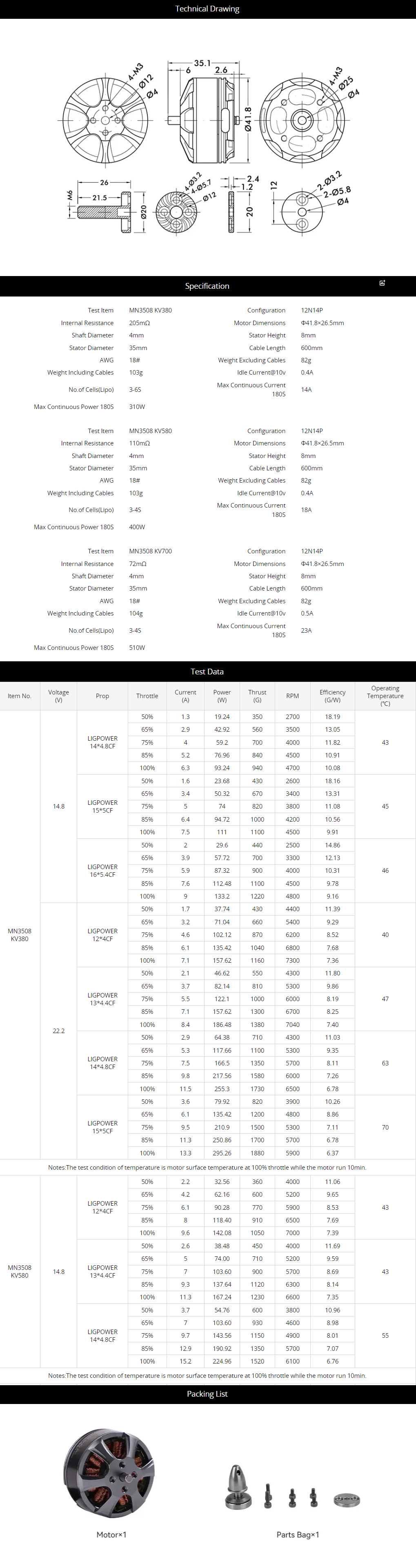 T-MOTOR MN3508 High Quality Multi-Rotor Fixed Wing Lightweight Brushless  RC Quadcopter Motor