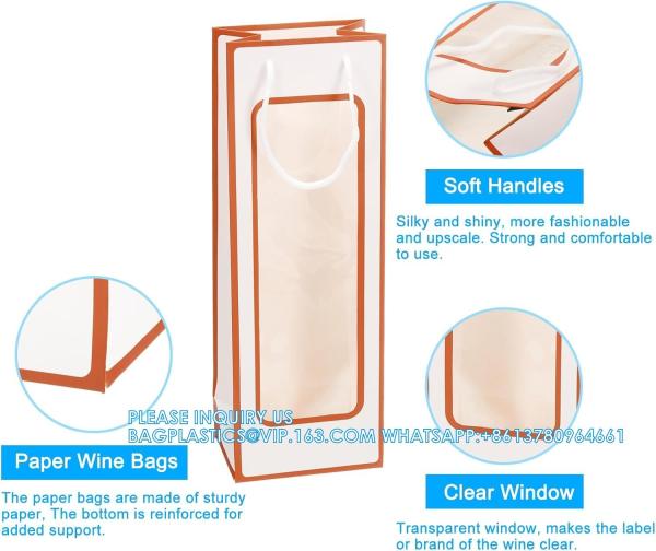 Wine Gift Bags With Rope Handles, Paper Wine Tote Bag With Clear Window Wedding Birthday Christmas Party Supplies