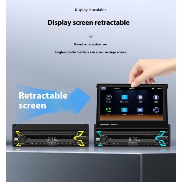 Creatall 7-Inch Single-Cylinder Retractable Screen Car MP5 Player HD BT Reverse Image Wireless Carplay USB-Dashboard Placement