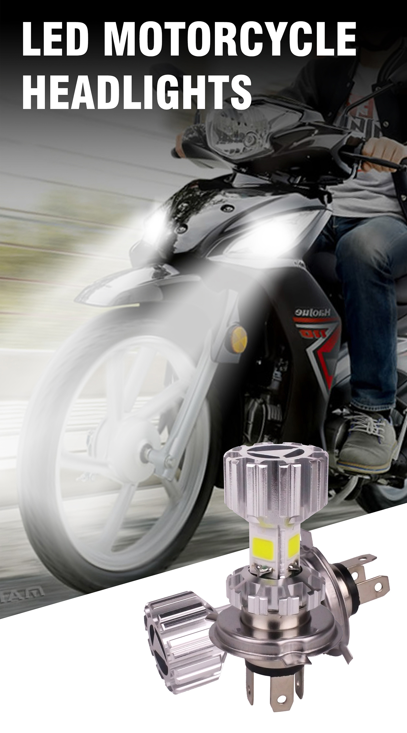 Smart Temperature Control LED Motorcycle Bulbs 12W Motorbike Bulb 1200LM For Night Lighting