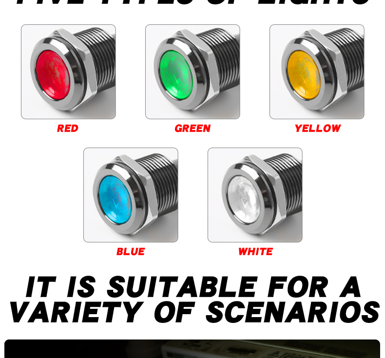 Oxidized 8mm Black Metal LED Indicator Lights IP65 Rated Multi-Color Versatile Durable Compatible with 3V-24V-110V-220V