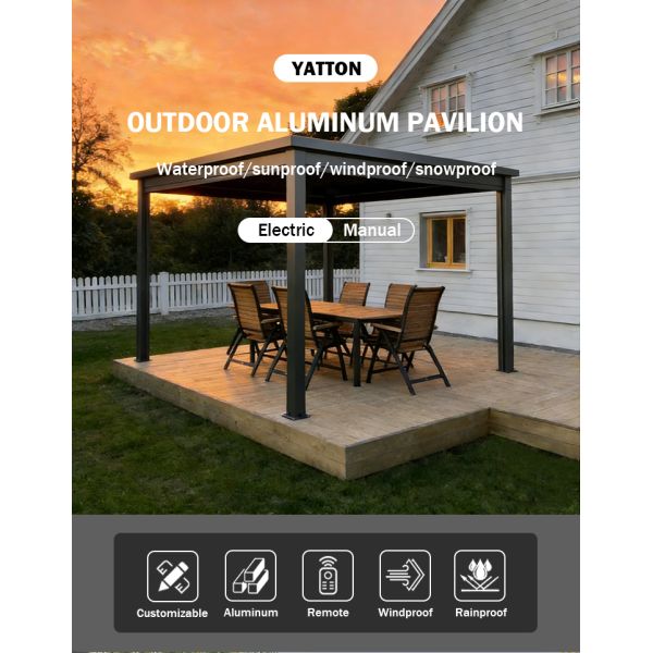 Opening Roof Pergola Adjustable Waterproof Garden Motorized Pavilion Gazebo Aluminum Alloy Luxury Customized Eco-Friendly