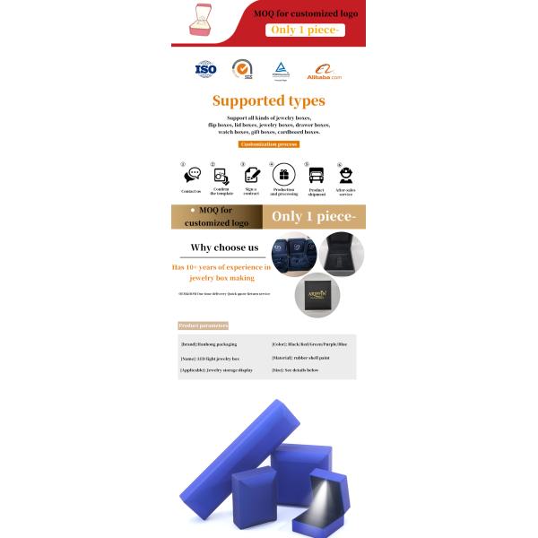 Custom Logo Blue LED Jewelry Box for Necklace Bracelet and Earrings