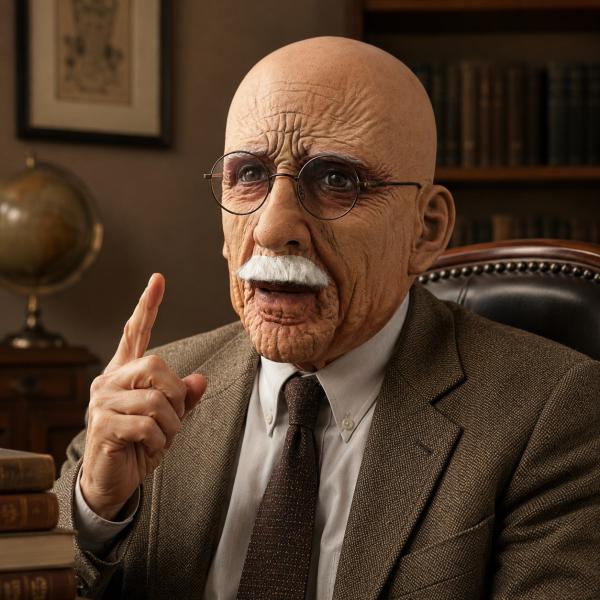 Bald Old Man Latex Full Head Mask with White Mustache, Realistic Wrinkles, Aged Skin Texture, Detailed Ear Shape and Visible Eye Openings for Halloween Party Cosplay Costume