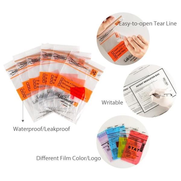 Reusable Resealable Biohazard Specimen Bags, Laboratory Sample Bag, Zip lockk, Outside Pocket Paperwork Pouch
