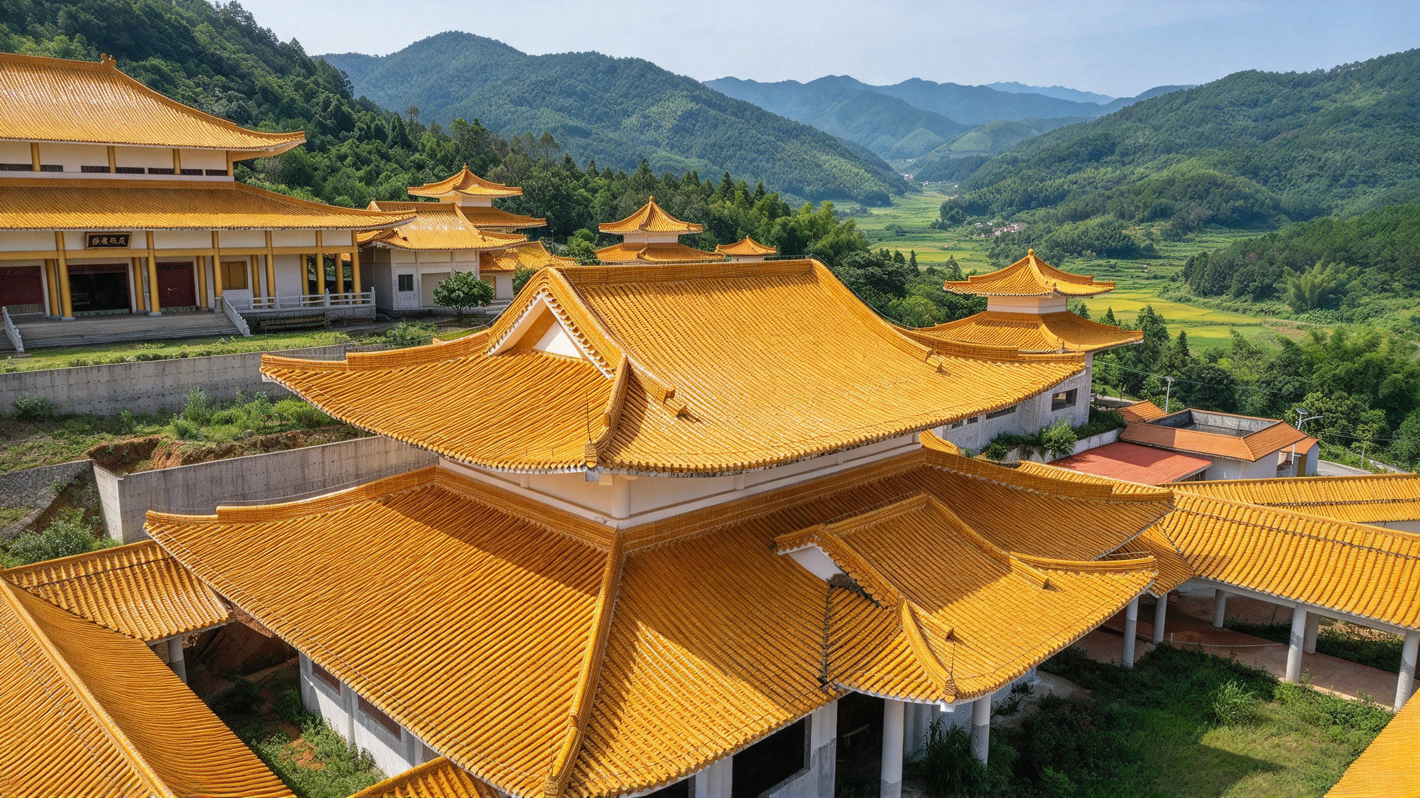 Glazed Chinese Ceramic Roof Tile System High-Fired Weatherproof Yellow Clay Tiles for Gazebos Temples & Pavilions