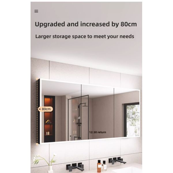 Smart Modern Medicine Bathroom LED Mirror Cabinet Water Resistant Illuminated Storage Organizer Aluminum Frame for Hotel Villa