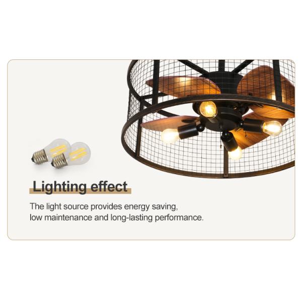 20 polegadas pequeno ventilador de teto de quarto com MDF leve lâminas de metal gaiola controle remoto