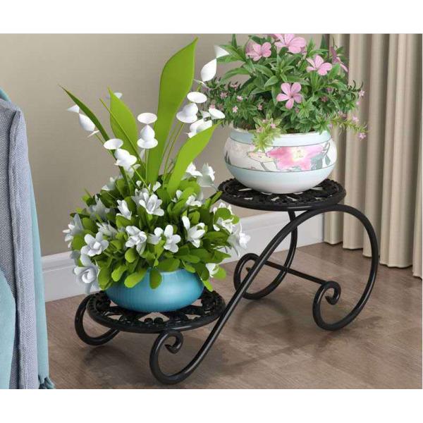 White 2 Tier Flower Cart Plant Stand , 45cm Width Plant Cart Indoor