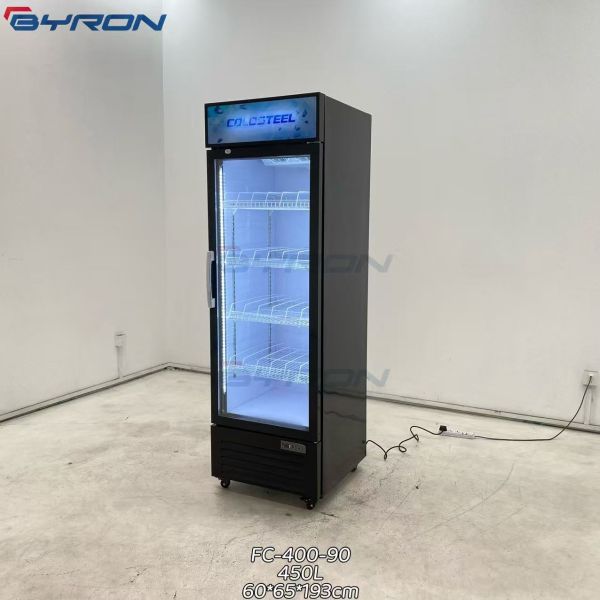 Single Door Beverage Cooler LED Lighting Glass Front Beverage Cooler Customized