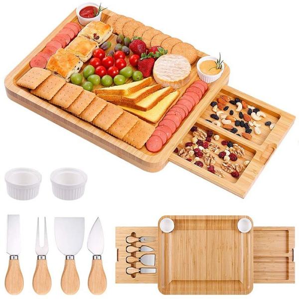ODM Natural Kitchen Cutting Board Bamboo Charcuterie Platter With Utensils