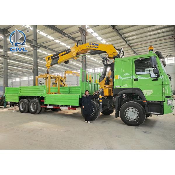 8x4 Howo Lorry Sidewall Cargo Truck Green Colour 14t Knuckle Boom Crane