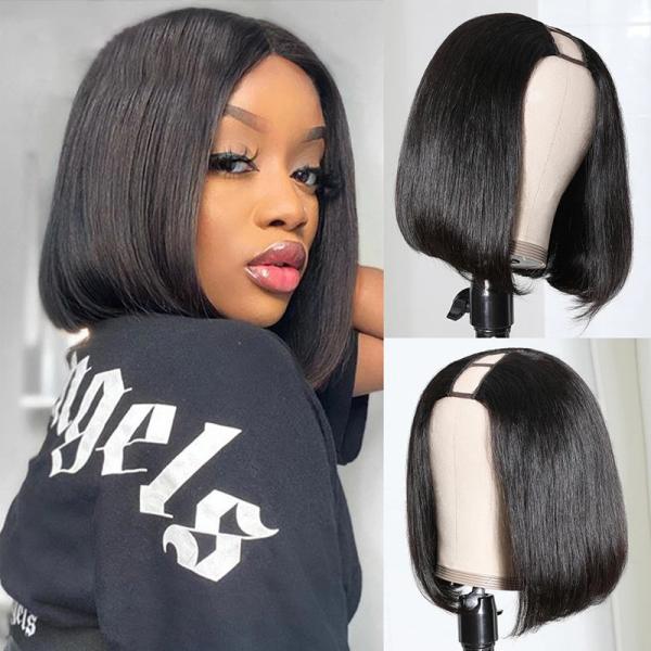 Peruvian Bob Wigs for Black Women Black Color Remy Natural Bone Straight U Part Wig Long