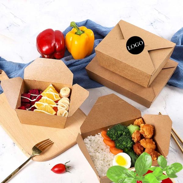 Customized Kraft Paper Lunch Box Food Grade Takeaway Square Bowl