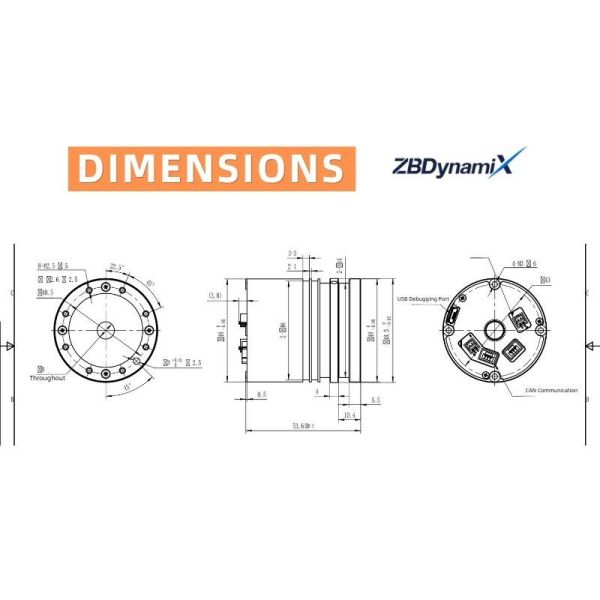 ZBDynamiX ZHA-R48-101-DNN-CO-I Integrated Harmonic Joint Actuator | 16 Nm Peak Torque, 101:1 Ratio, OD48 mm