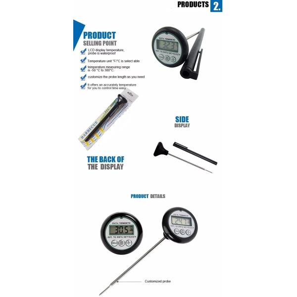 TL884 -50 To 300℃ Digital Instant Read Meat Thermometer with Stainless Steel Probe for Kitchen Cooking Candy Grill BBQ Thermometer