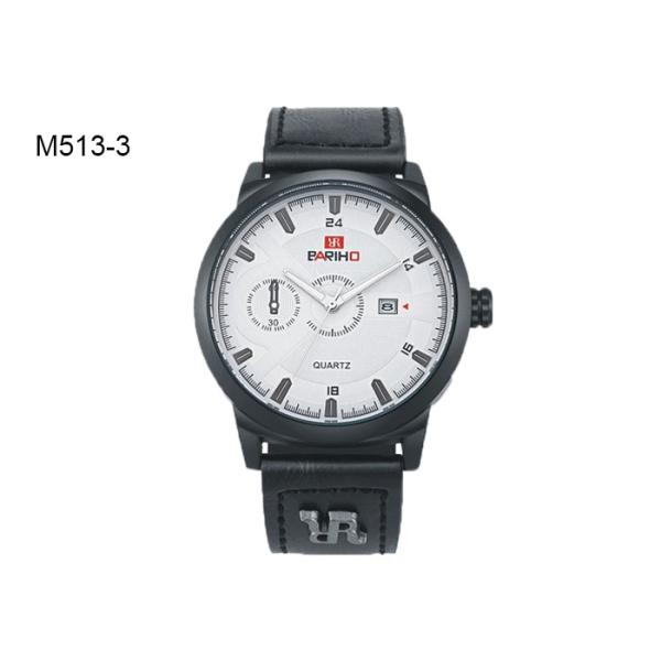 Date Display Men's Quartz Watch Black And Brown Leather Band M513