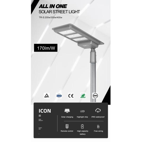 Дистанционное управление Интегрированный наружный светодиодный уличный фонарь 300 ватт 400 ватт Солнечный уличный фонарь Все в одном с большим аккумулятором