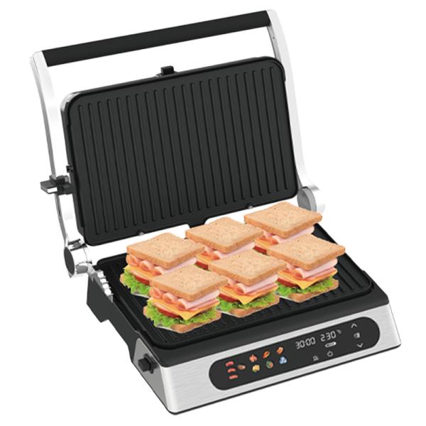 Grill eléctrico de contacto digital de barbacoa sin humo Aplicación de cocina para el hogar desmontable 6 rebanadas Panini Maker con detección de sonda