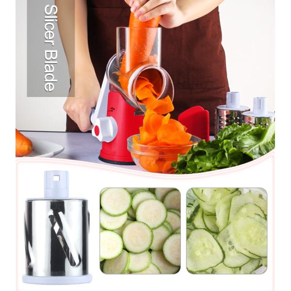3 Drum Blades Stocked Rotary Cheese Grater for Manual Vegetable Slicer and Walnuts Grinder