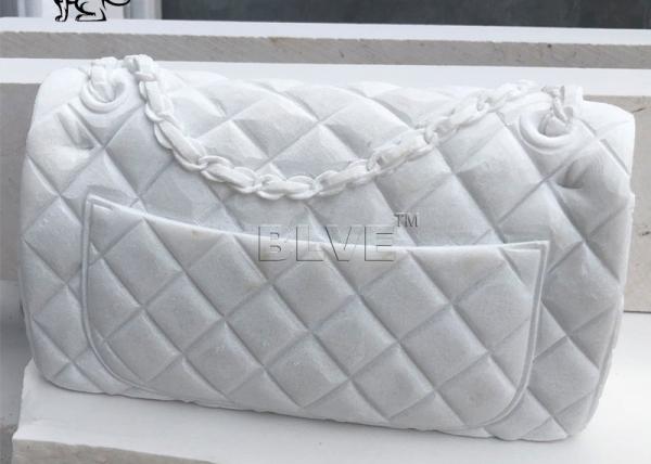 Famous Brand Bag Marble Sculpture White Natural Stone Handcarved Indoor Home Decor