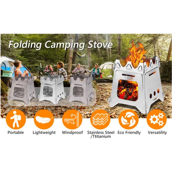 Picnic BBQ Cooker Portable Folding Stainless Steel Backpacking Stove Wood Burning Camp Stoves