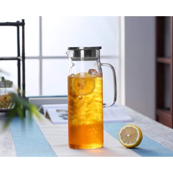 Heat Resistant Beverage Glass Water Pitcher Durable High With Bamboo Lid
