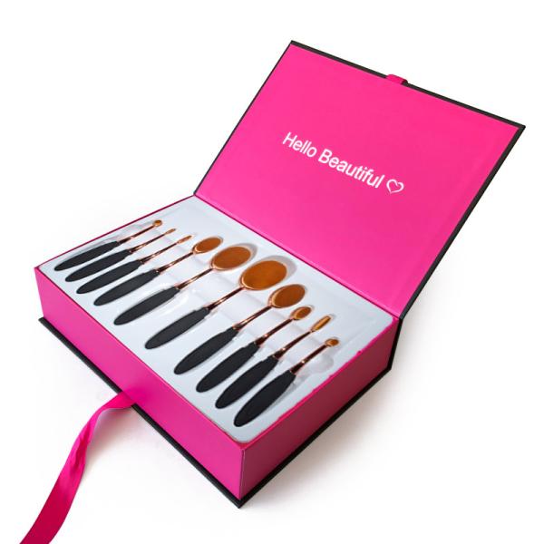 Обойма щетки макияжа коробок розового подарка картона доставки макияжа закрытия ленты формы книги упаковывая с пластиковым волдырем Tra