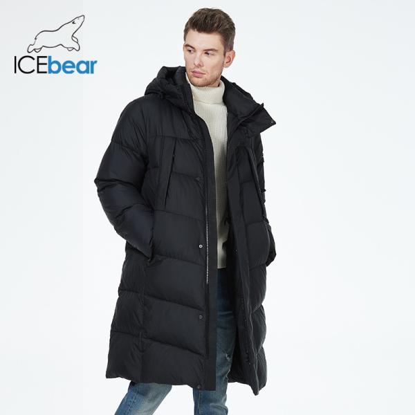 Double Layer Cuff Long Jacket Pocket With Hood Mens Parka Coat With Stand Collar