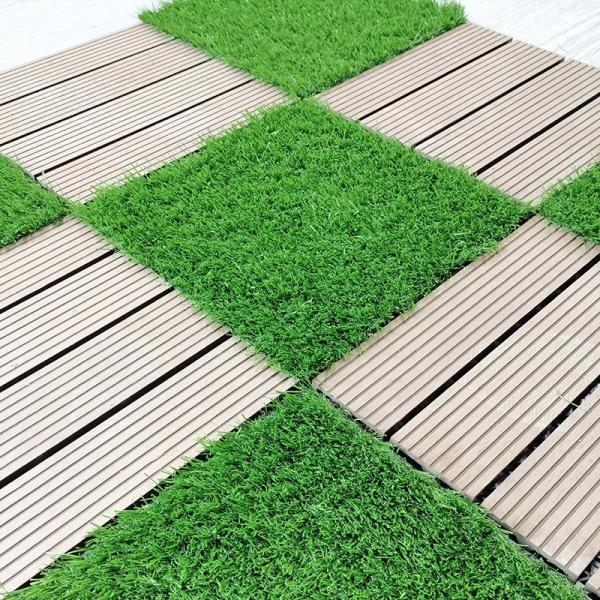 Double PP NET PU Backing Artificial Grass Tile with PE Monofilament PP Curly Fiber