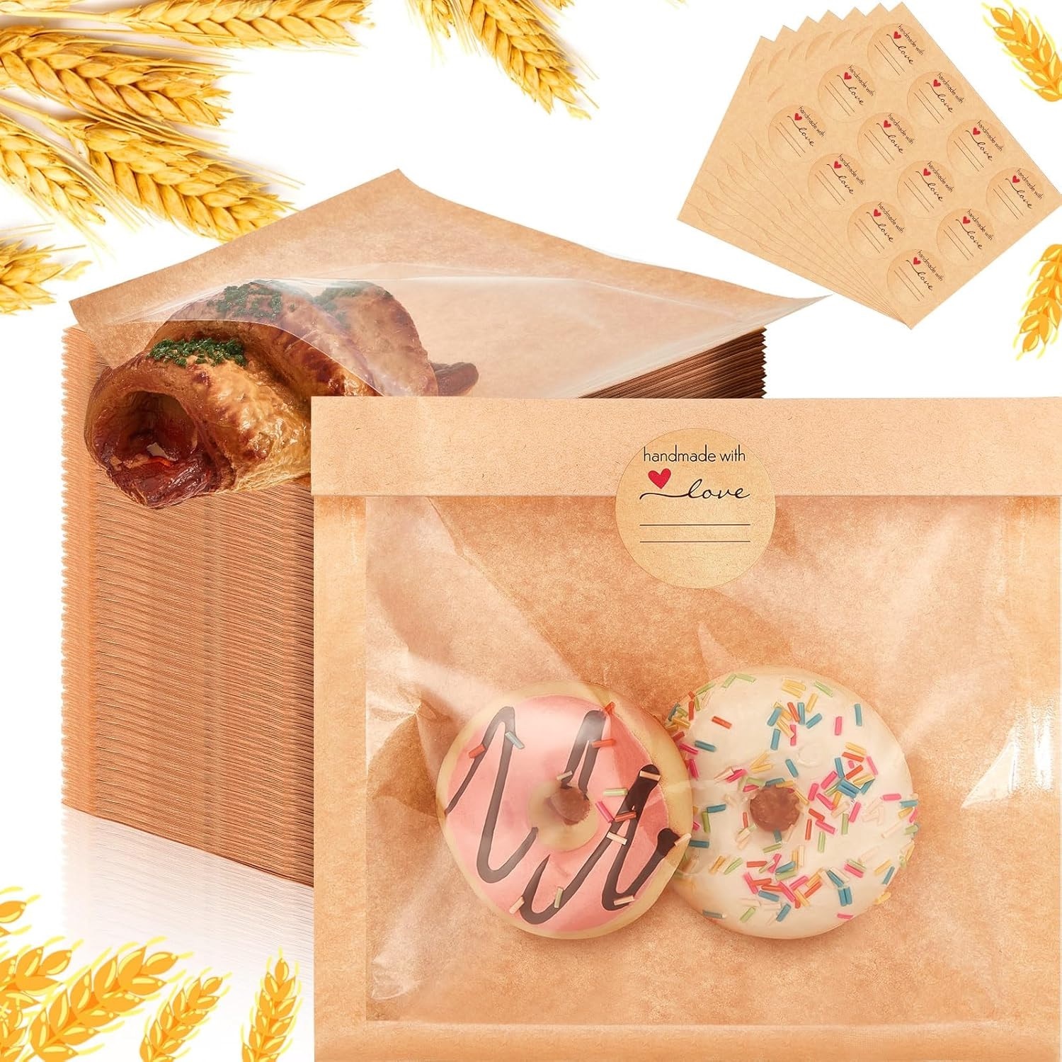 7.1*7.5 Inches Bakery Paper Bags Eco Friendly Kraft Toast Paper Bag With Clear