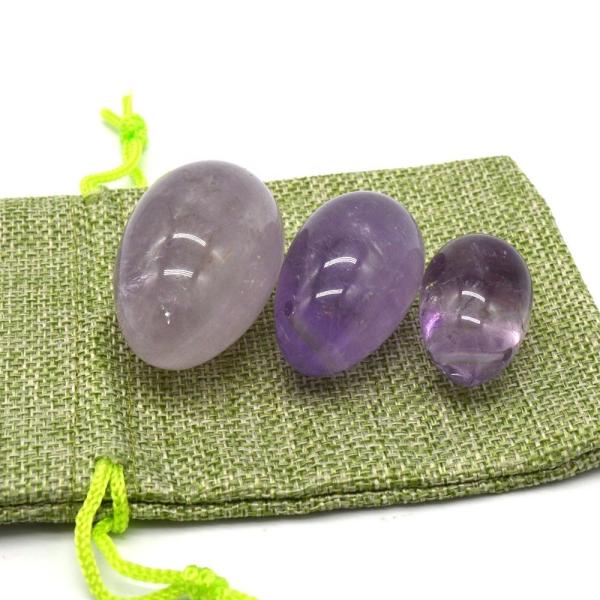 OEM Accepted Carved Yoni Eggs for Vaginal Exercise Natural Drilled Amethyst Jade Eggs