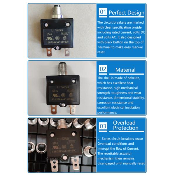 Электронный ограничитель тока серии L1, ручной сброс, защита от перегрузки, однополюсный автоматический выключатель постоянного тока 50 В