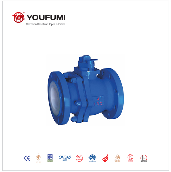 Casting PFA Lined Ball Valve Full Lined PN16 DN65 With WCB Body Material