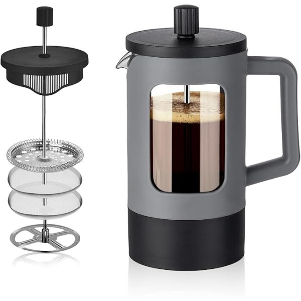 Portable Double Wall Glass French Press Stainless Steel Borosilicate Glass French Press
