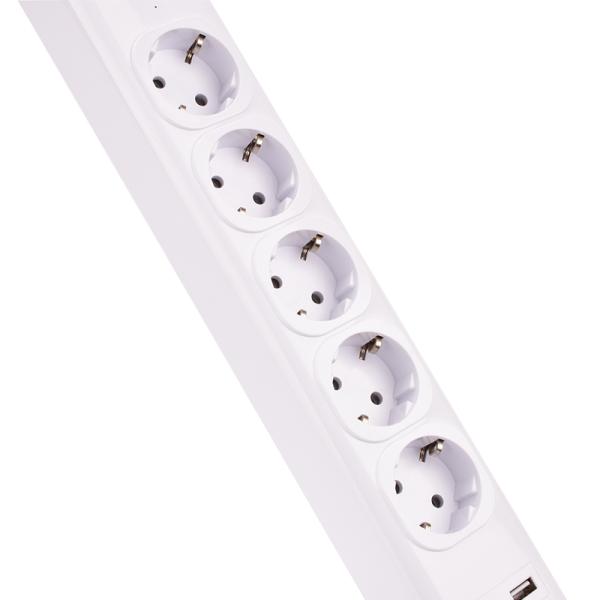 5 outlet CE GS Tested Power Strip 1.5m Cord with Switch, 2USB, Surge Protector