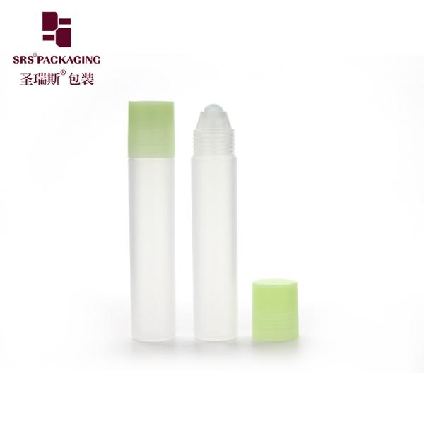 Clear Frosted PP PCR Plastic Bottle With Sky Blue Colored Screw Cap and Roller Ball For Cosmetic Care Serum Packaging