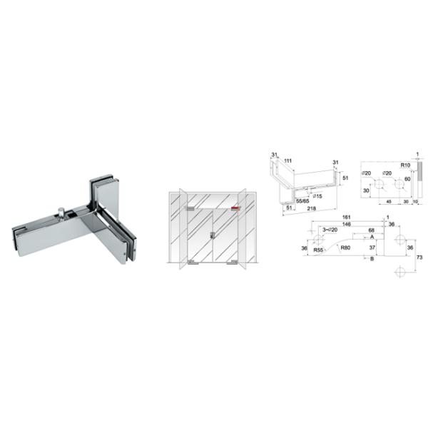Glass Patch Fitting A-040L, Material aluminium, steel, stainless steel, finishing satin, mirror